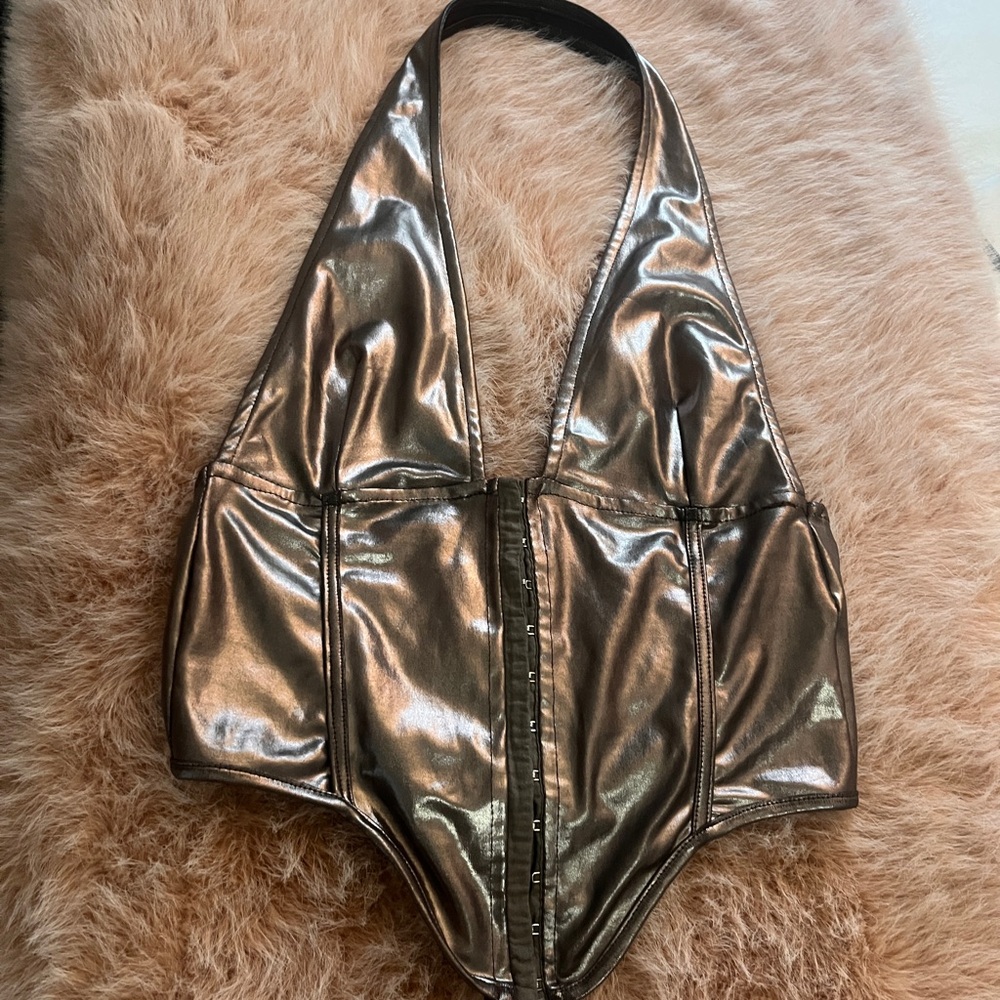 Fashion Nova Shimmering Silver Top